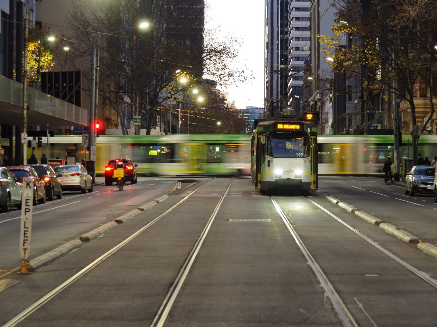 Trams at an intersection